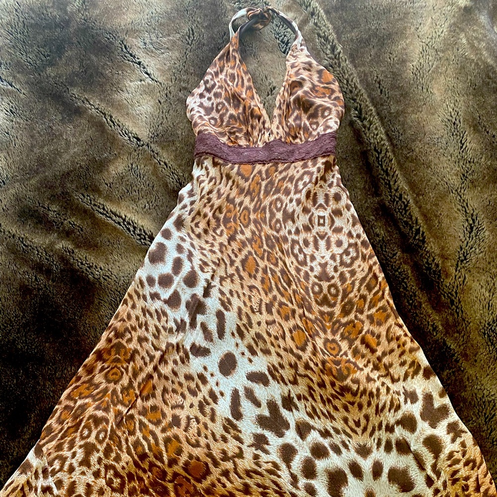 Betsy Johnson leopard/ cheetah print halter swing dress. Size small